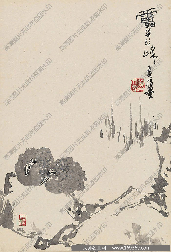 潘天寿作品 鸟石图 高清下载 ID:10024