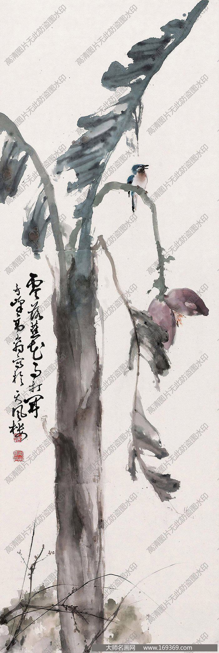 高奇峰作品 雨打蕉花 高清下载 ID:10874