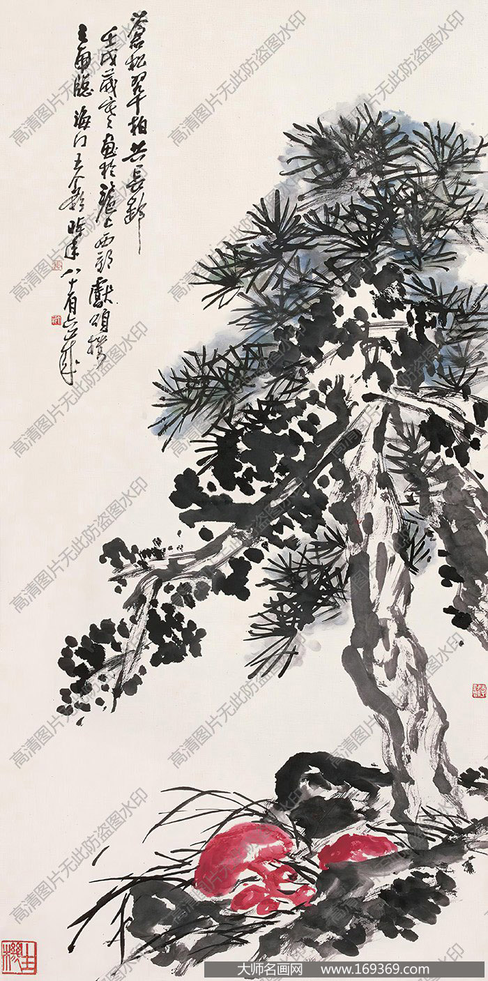 王个簃作品 苍松翠柏 高清下载 ID:10094