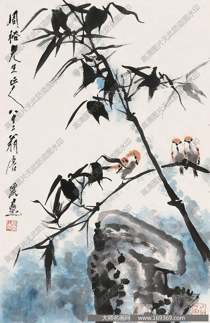 唐云作品 竹石小鸟 高清下载 ID:11249