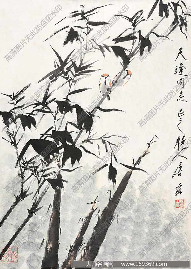 唐云作品 竹篁麻雀 高清下载 ID:11273