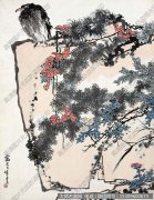 潘天寿作品 鹰石山花图 高清下载 ID：10051