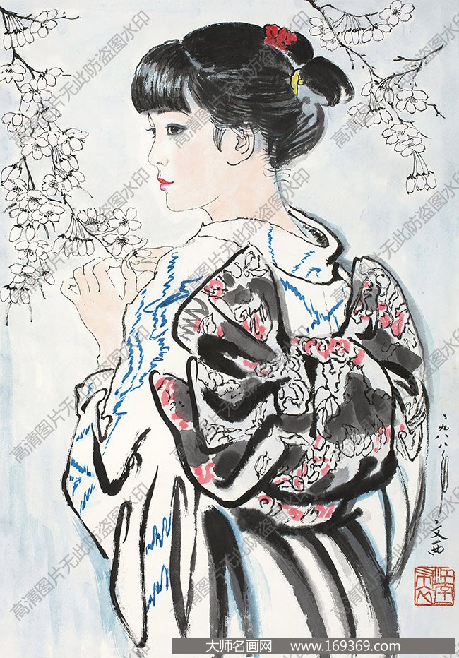 刘文西作品 少女与樱花 高清下载 ID:ID:10553